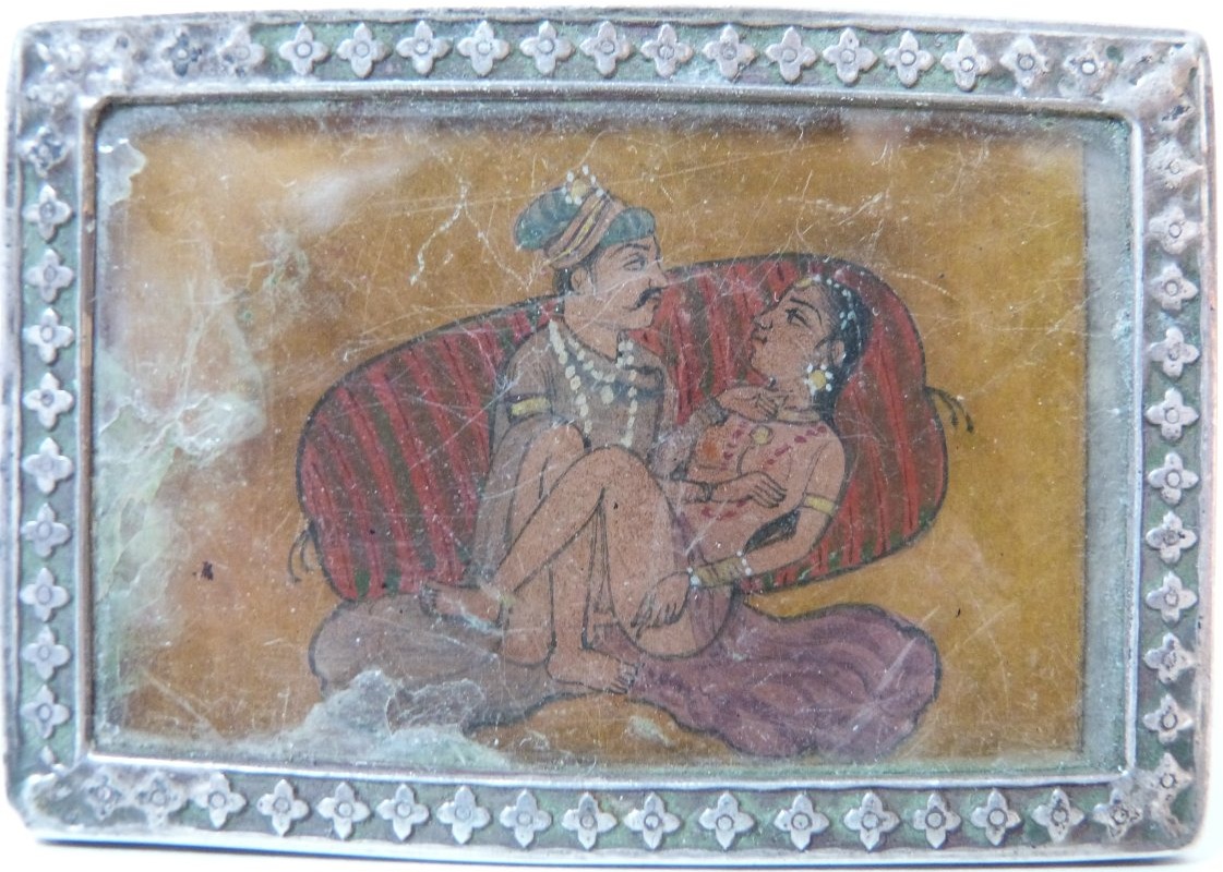 miniature érotique monture argent Inde début du XXeme siècle 
