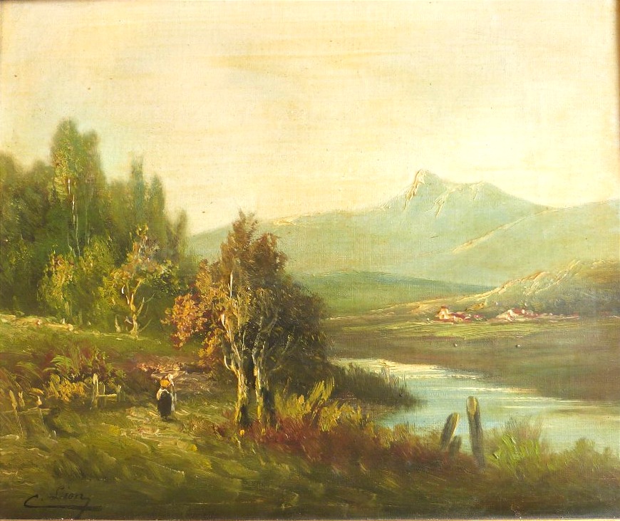 C. Lion, 19th-century Oil On Canvas Landscape -photo-2