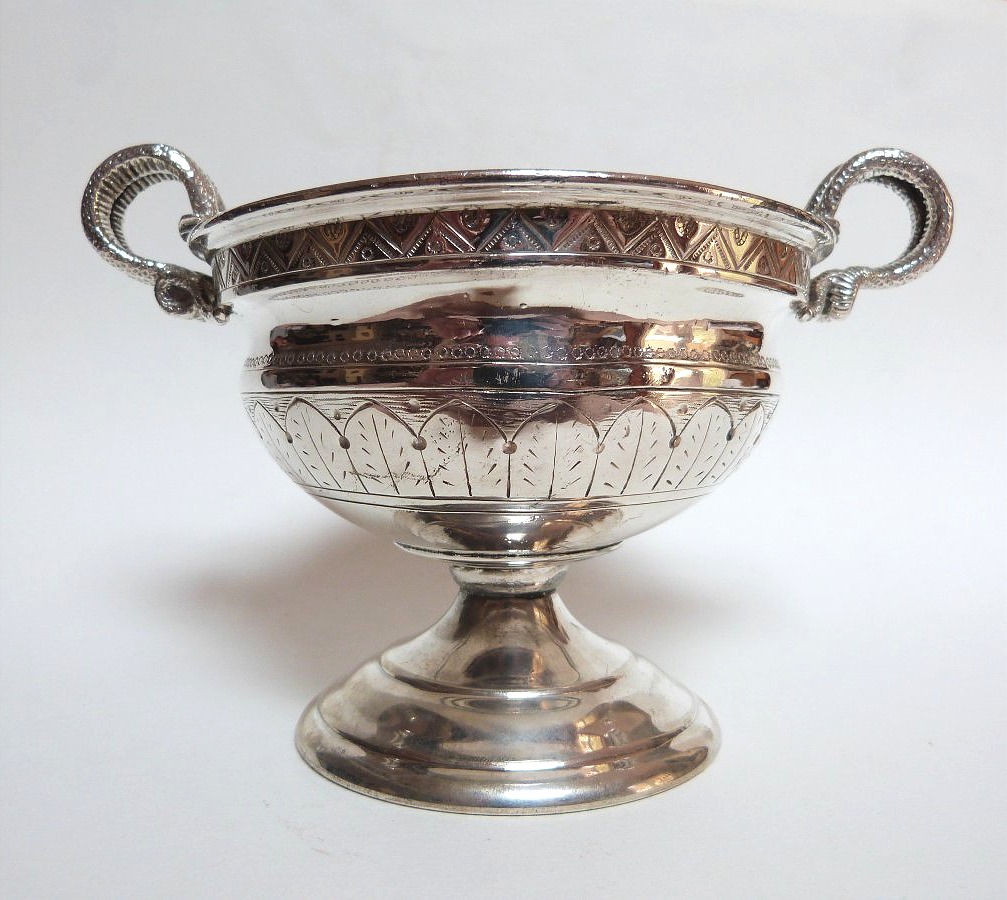 19th-century Silver-plated Metal Bowl With Snake-shaped Handles -photo-4