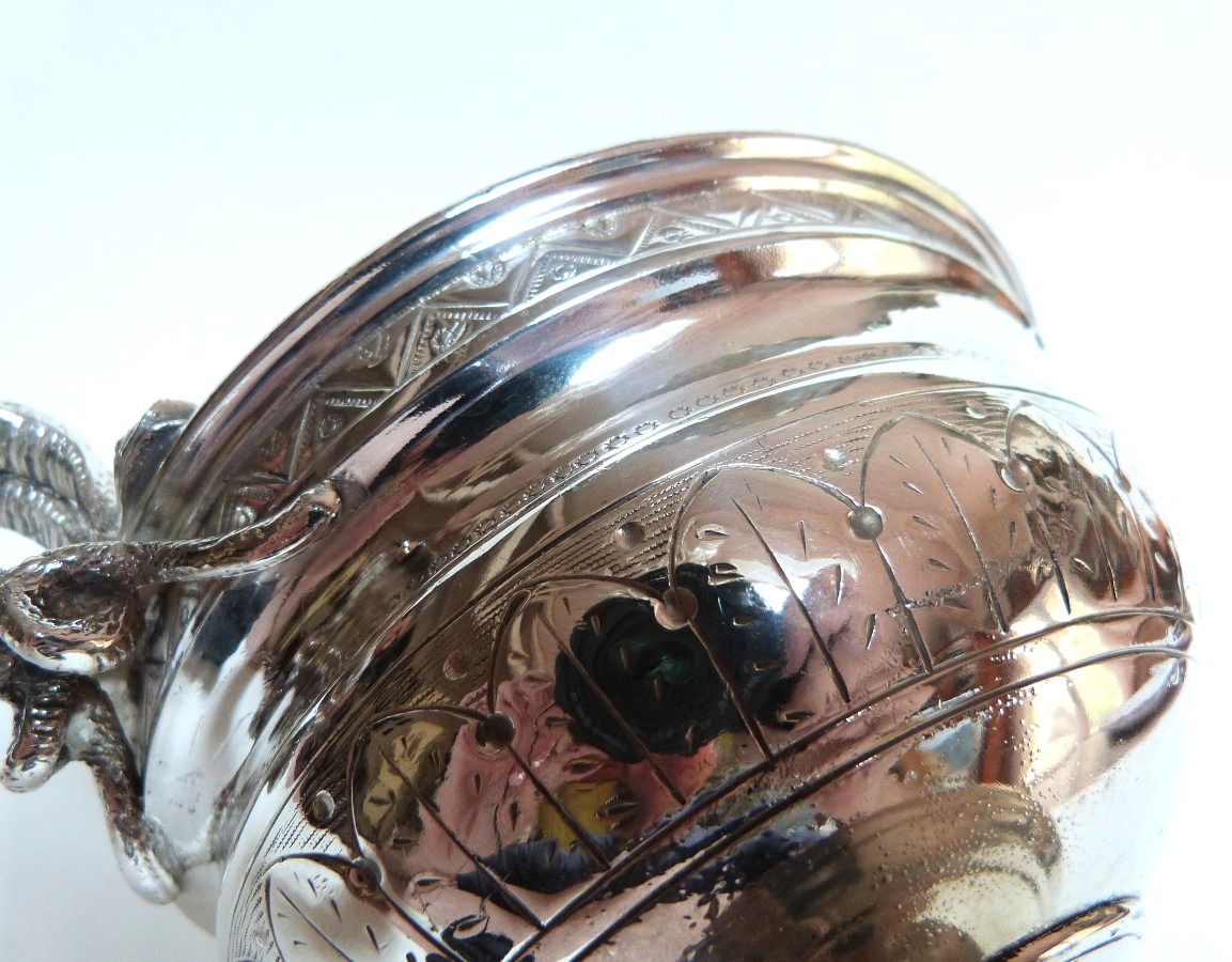 19th-century Silver-plated Metal Bowl With Snake-shaped Handles -photo-4