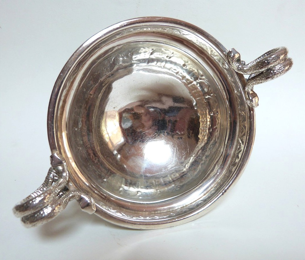 19th-century Silver-plated Metal Bowl With Snake-shaped Handles -photo-6