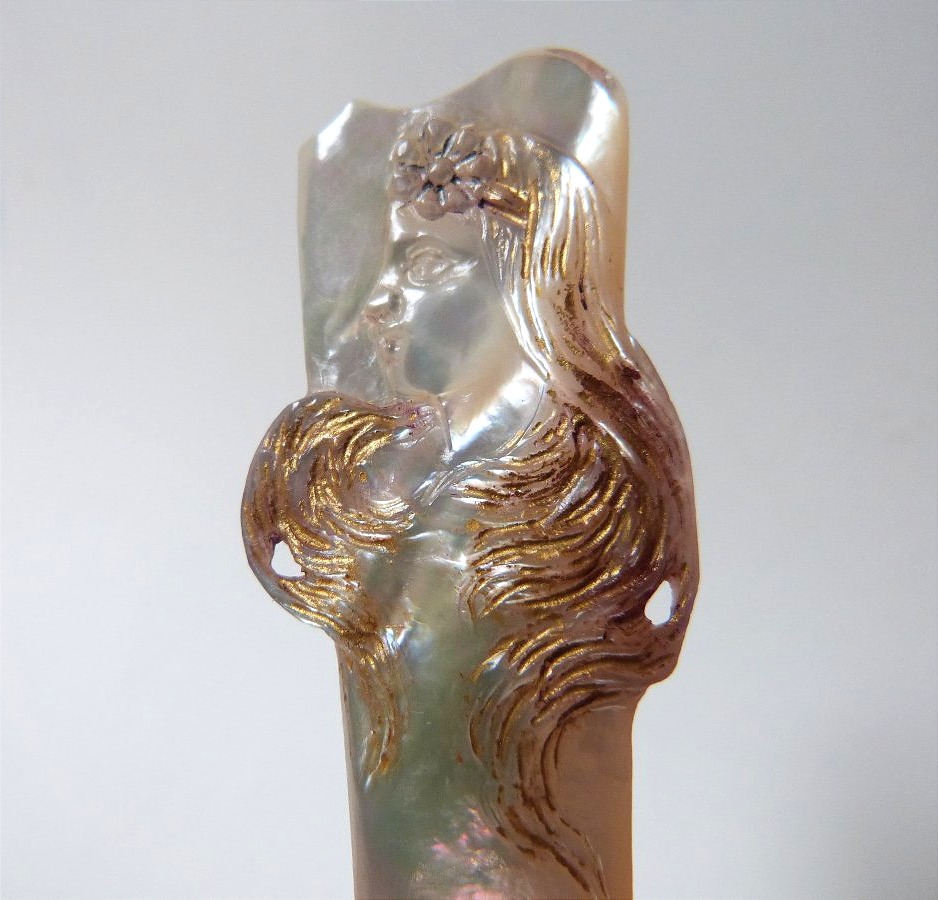 Art Nouveau Paper Cutter And Pen Holder In Mother-of-pearl And Solid Silver -photo-2