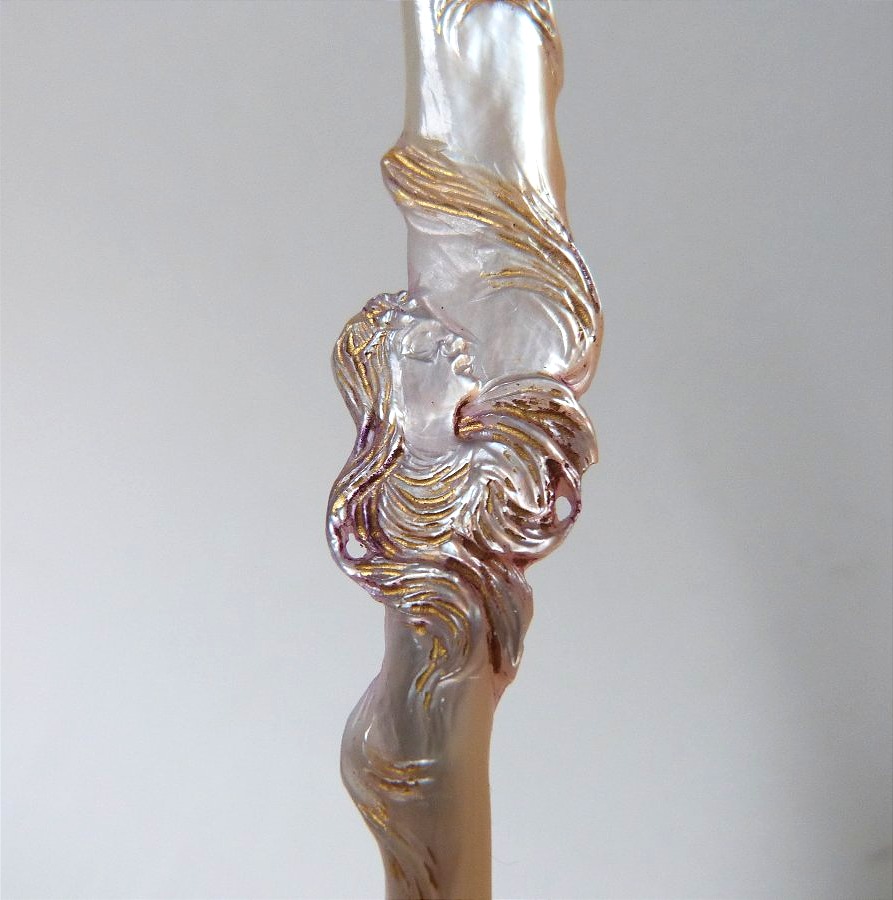 Art Nouveau Paper Cutter And Pen Holder In Mother-of-pearl And Solid Silver -photo-4