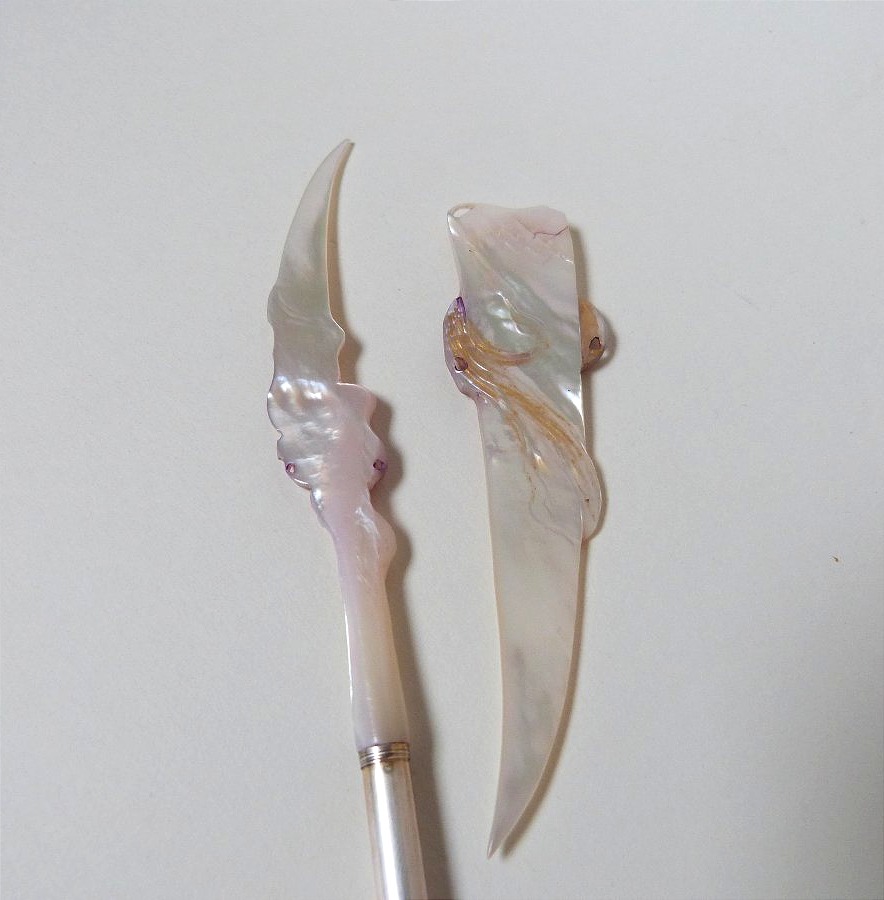 Art Nouveau Paper Cutter And Pen Holder In Mother-of-pearl And Solid Silver -photo-5