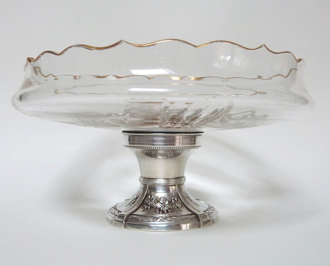 Solid Silver And Engraved Crystal Display Bowl In The Louis XVI Style-photo-2
