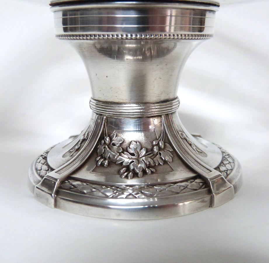 Solid Silver And Engraved Crystal Display Bowl In The Louis XVI Style-photo-3