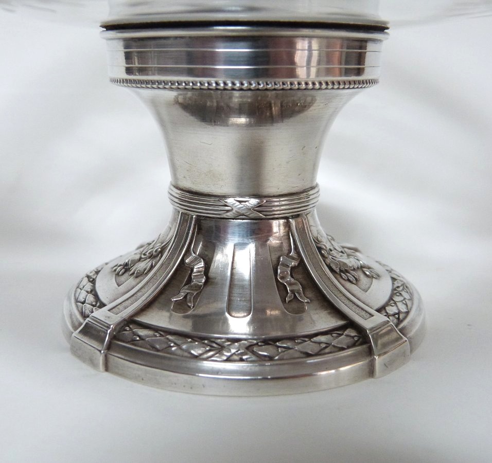 Solid Silver And Engraved Crystal Display Bowl In The Louis XVI Style-photo-4