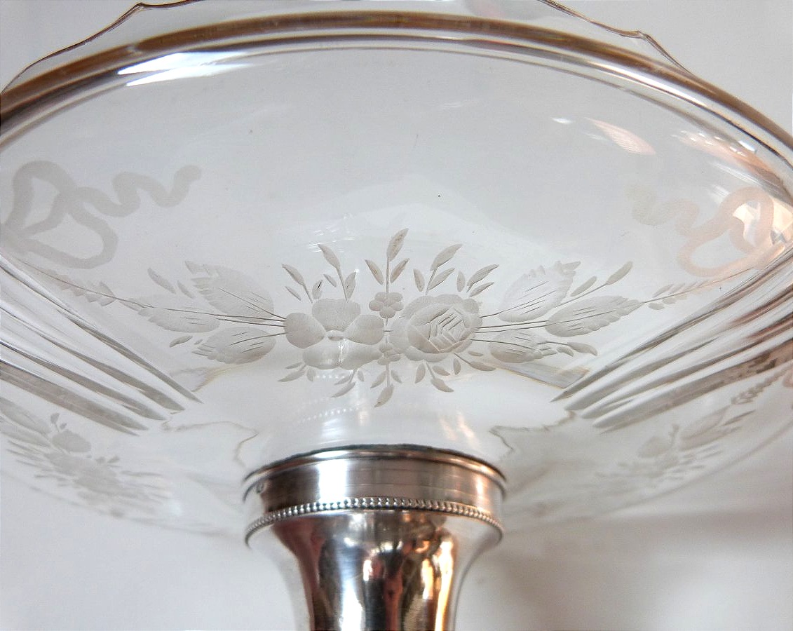 Solid Silver And Engraved Crystal Display Bowl In The Louis XVI Style-photo-5