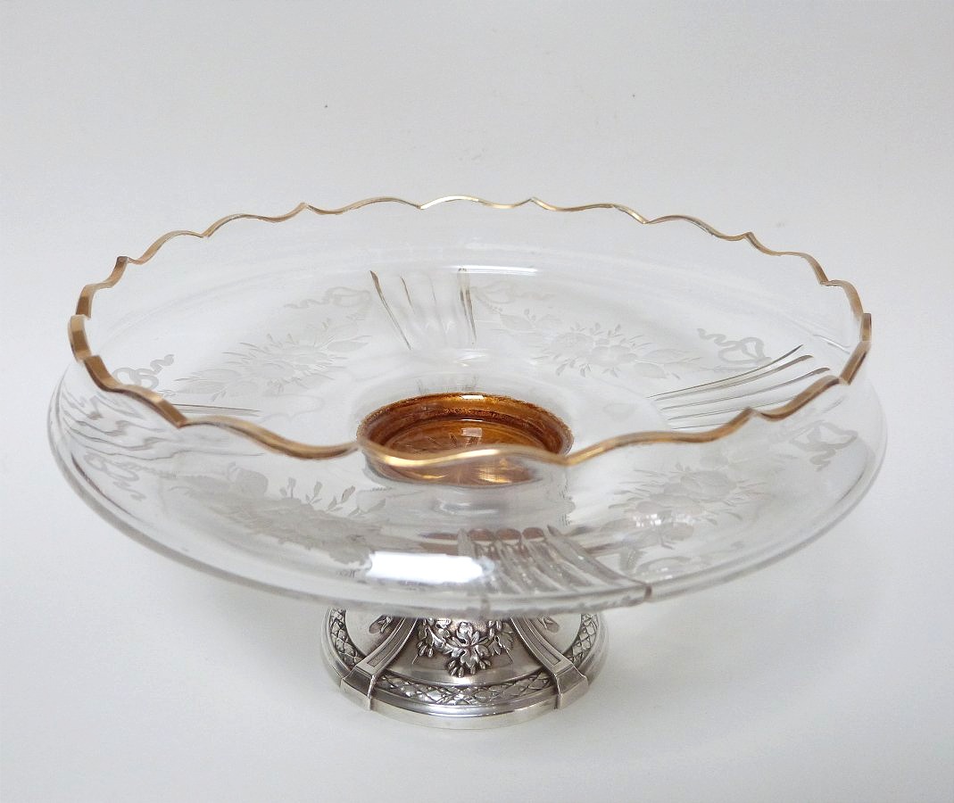 Solid Silver And Engraved Crystal Display Bowl In The Louis XVI Style