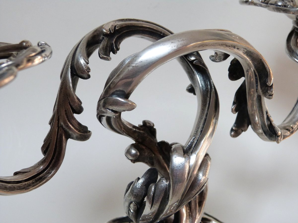 Small Silver-plated Bronze Candelabrum In The 19th-century Louis XV Rocaille Style -photo-3