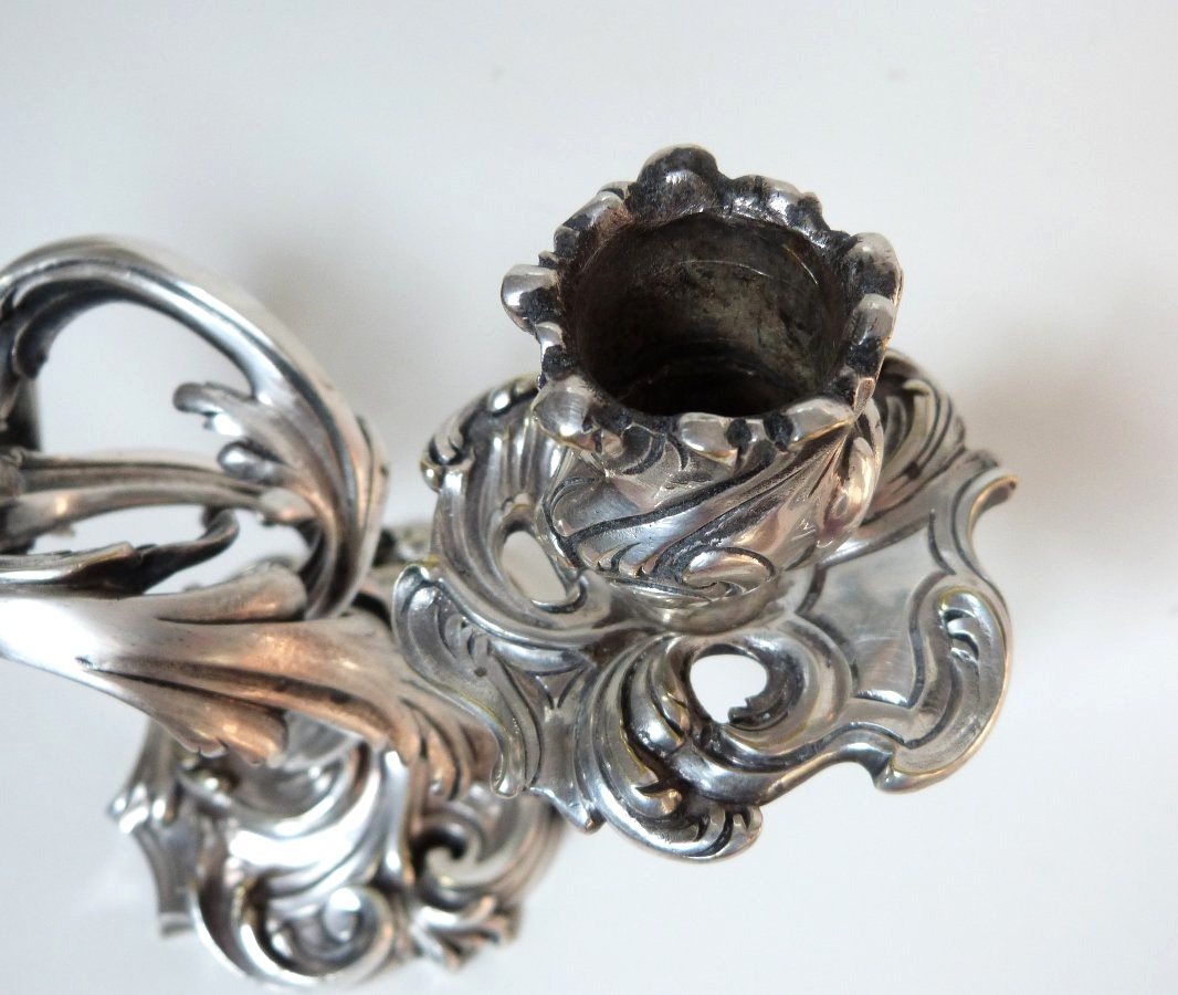 Small Silver-plated Bronze Candelabrum In The 19th-century Louis XV Rocaille Style -photo-3