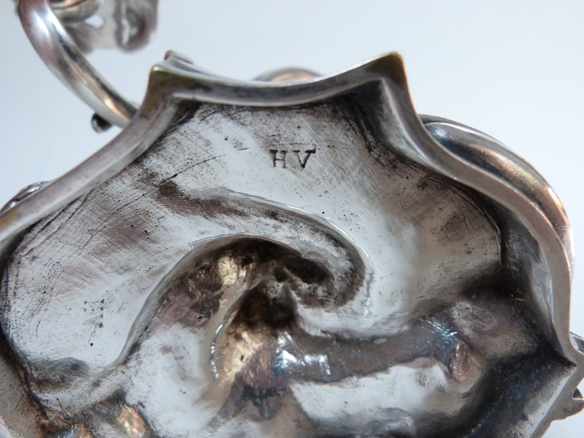 Small Silver-plated Bronze Candelabrum In The 19th-century Louis XV Rocaille Style -photo-6