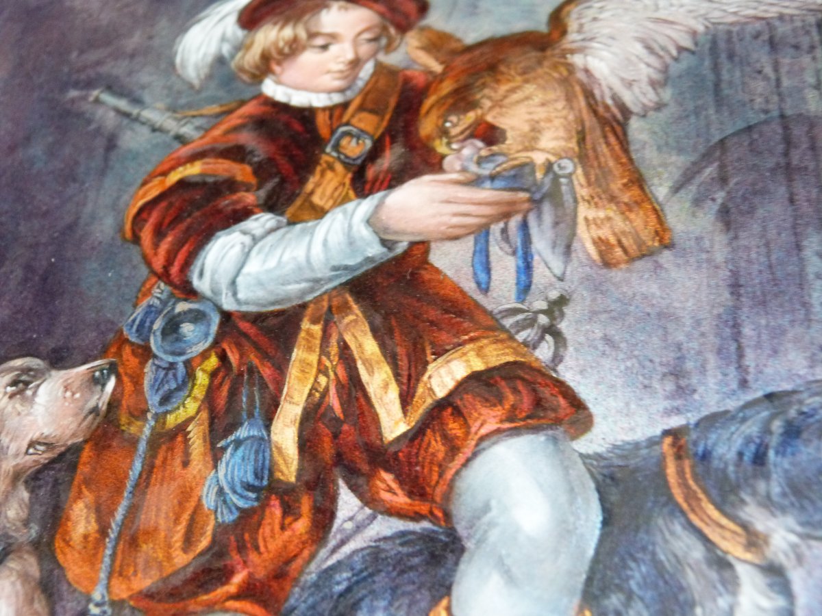Alexandre Marty émail de Limoges le jeune fauconnier d'après Tayler-photo-4