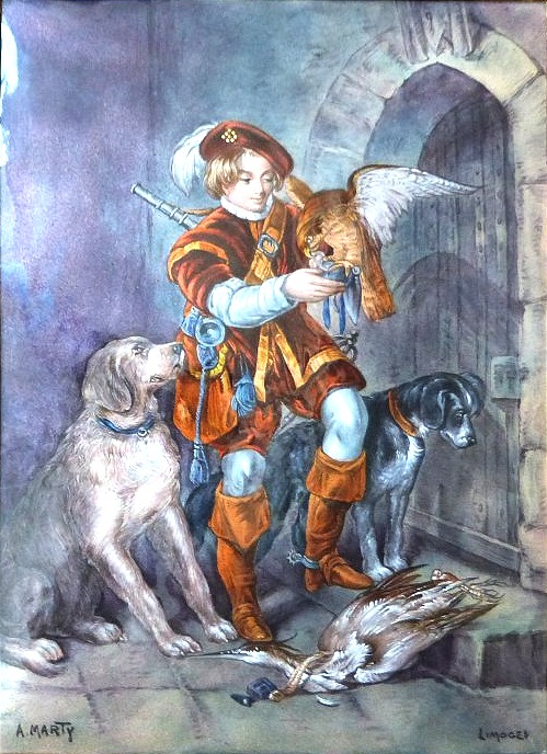 Alexandre Marty émail de Limoges le jeune fauconnier d'après Tayler