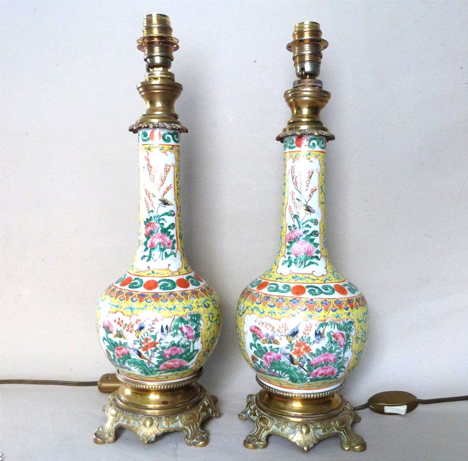 Canton, 19th-century Pair Of Vases Converted Into Lamps -photo-2