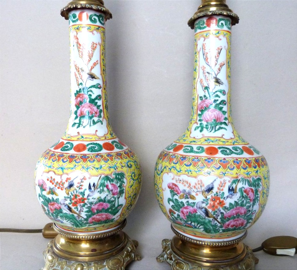 Canton, 19th-century Pair Of Vases Converted Into Lamps -photo-3