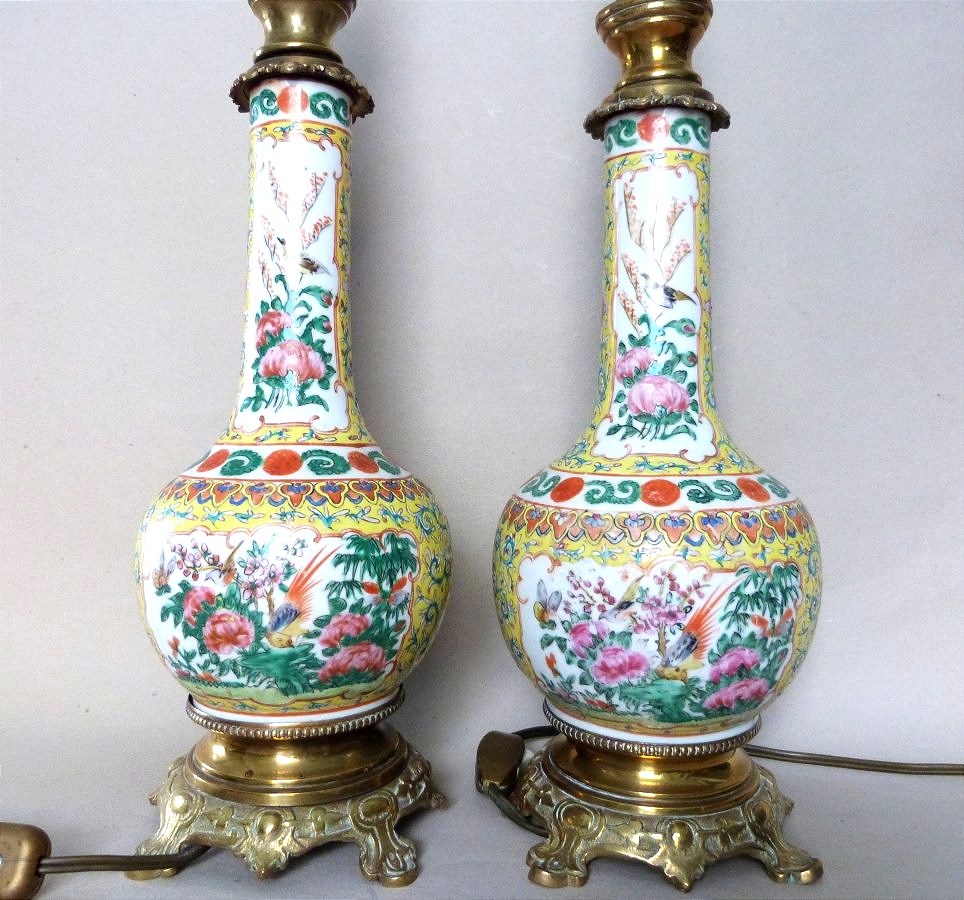 Canton, 19th-century Pair Of Vases Converted Into Lamps -photo-4
