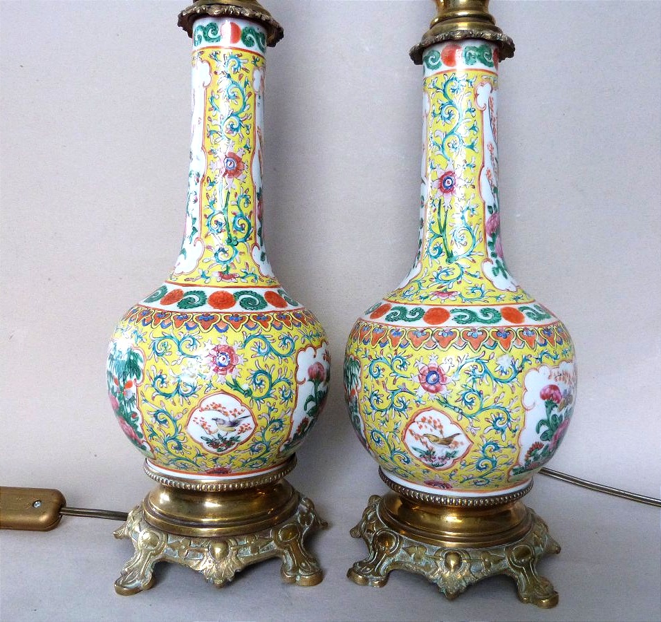 Canton, 19th-century Pair Of Vases Converted Into Lamps -photo-1