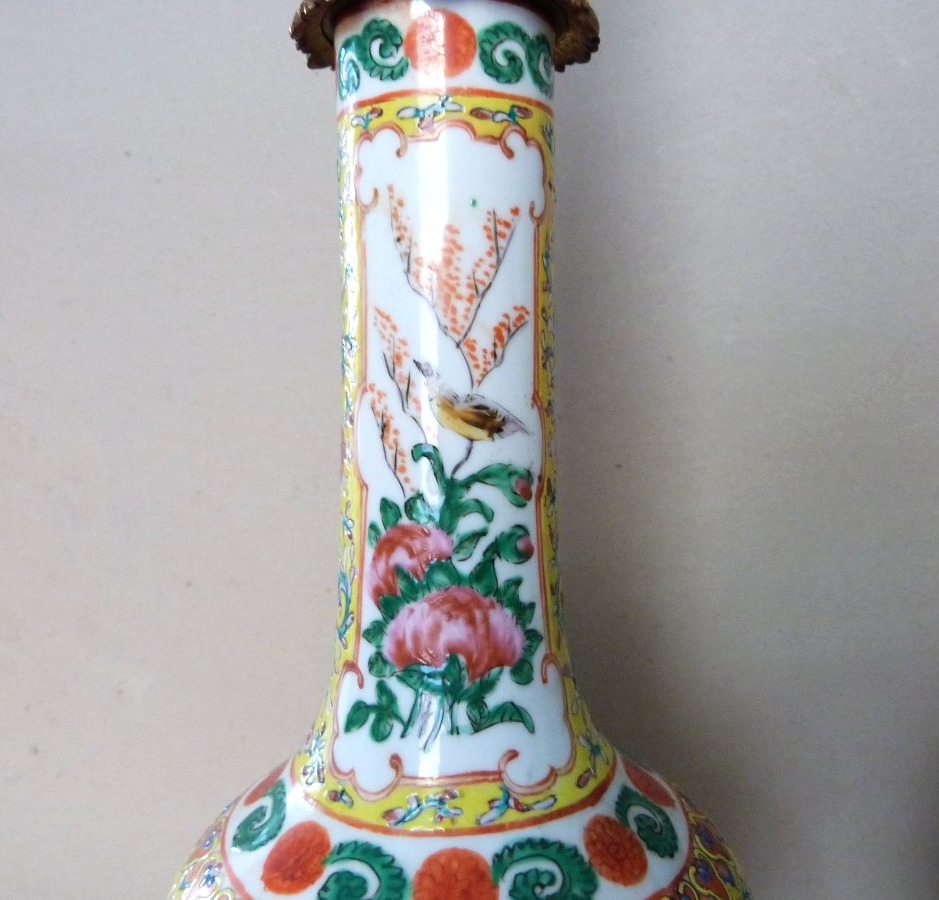 Canton, 19th-century Pair Of Vases Converted Into Lamps -photo-2