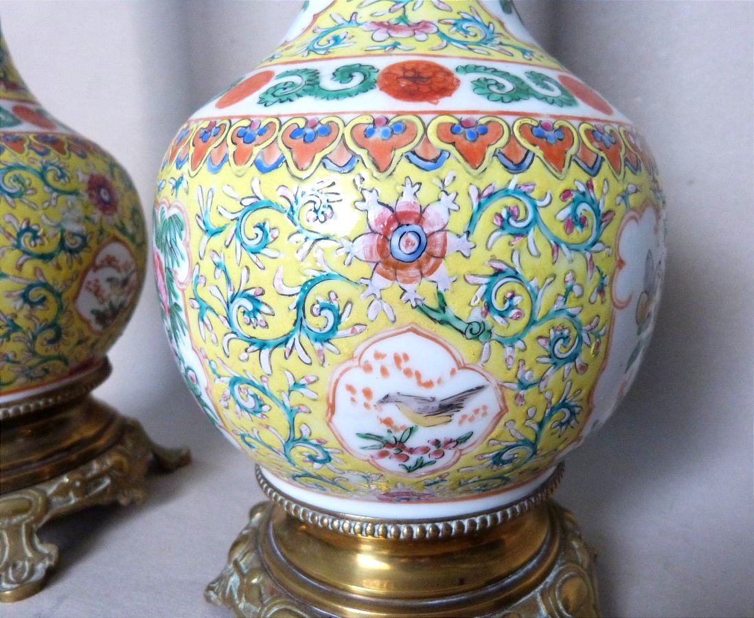 Canton, 19th-century Pair Of Vases Converted Into Lamps -photo-4