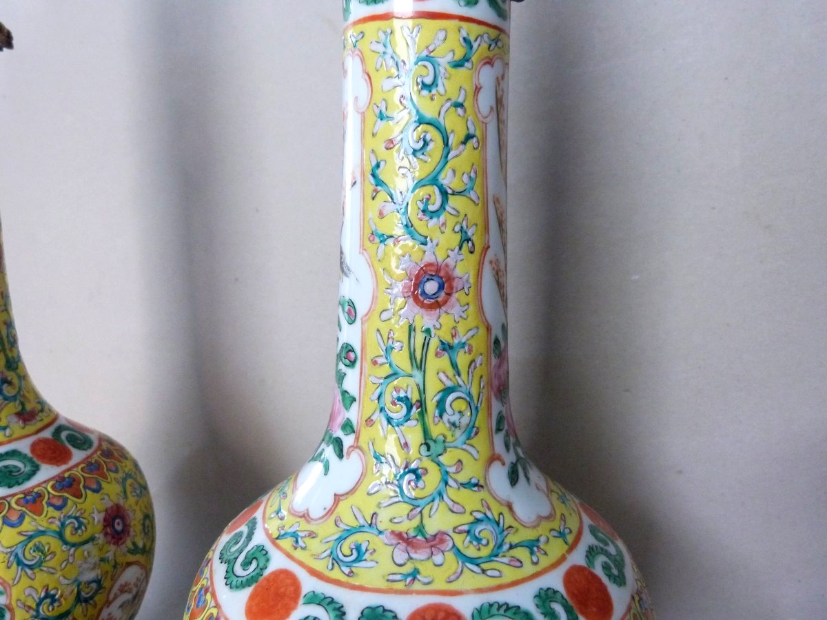 Canton, 19th-century Pair Of Vases Converted Into Lamps -photo-5