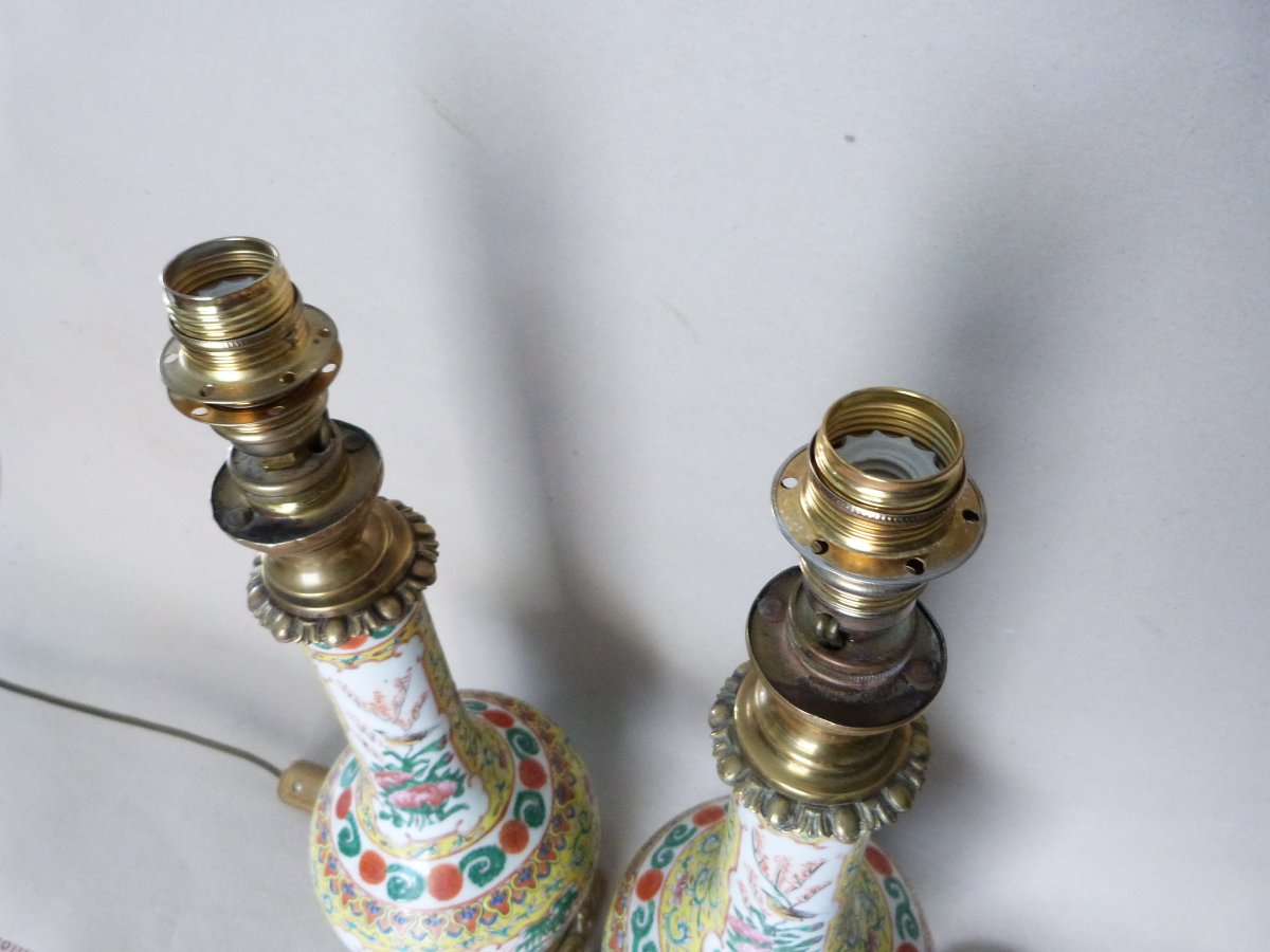 Canton, 19th-century Pair Of Vases Converted Into Lamps -photo-6