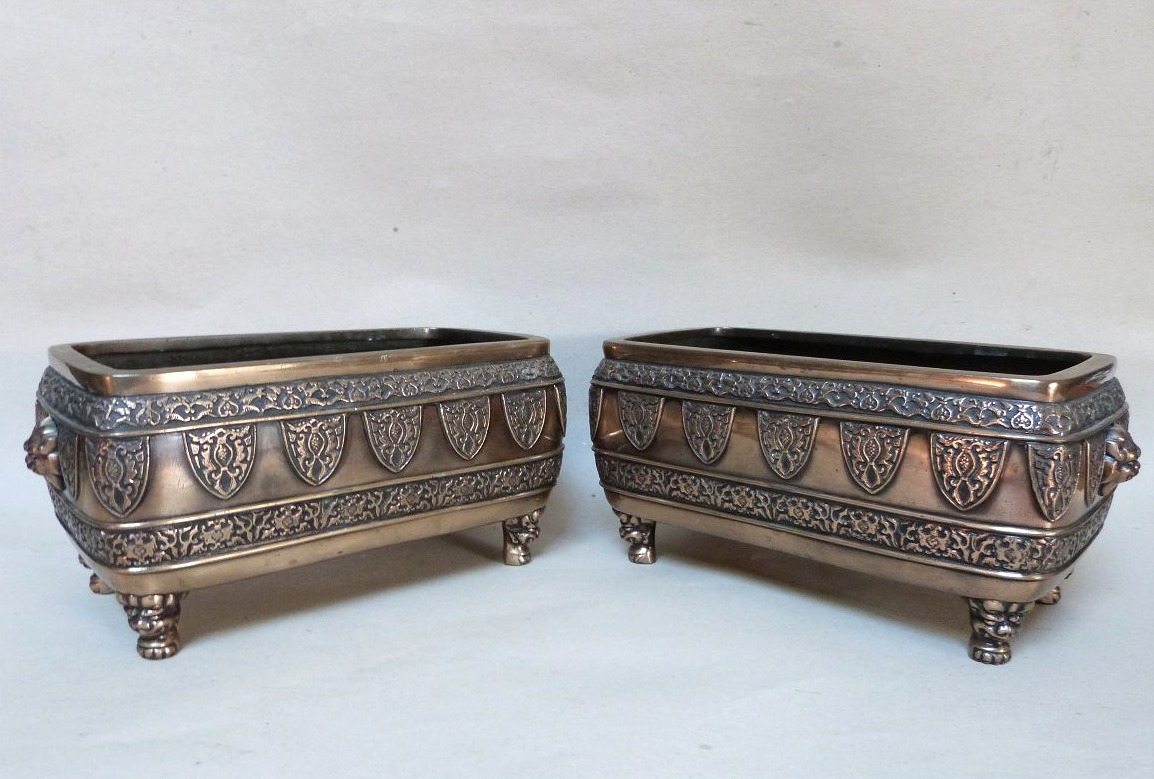 Pair Of Bronze Planters From Japan's Meiji Period, Marked "chinoise" -photo-2