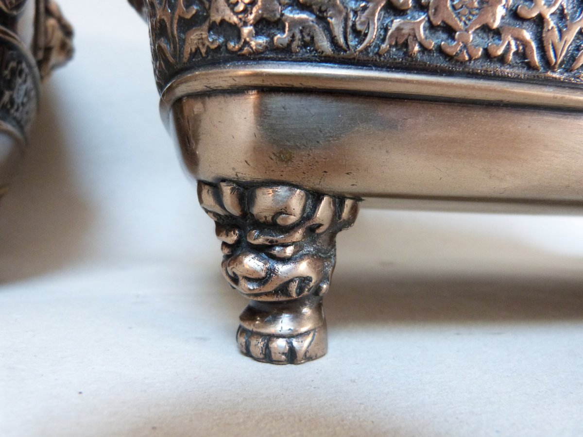 Pair Of Bronze Planters From Japan's Meiji Period, Marked "chinoise" -photo-3