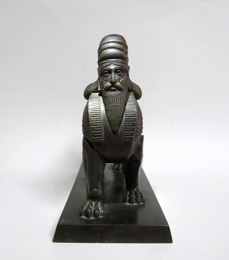 Lion gardien Assyrien sculpture en bronze d'après l'antique -photo-3