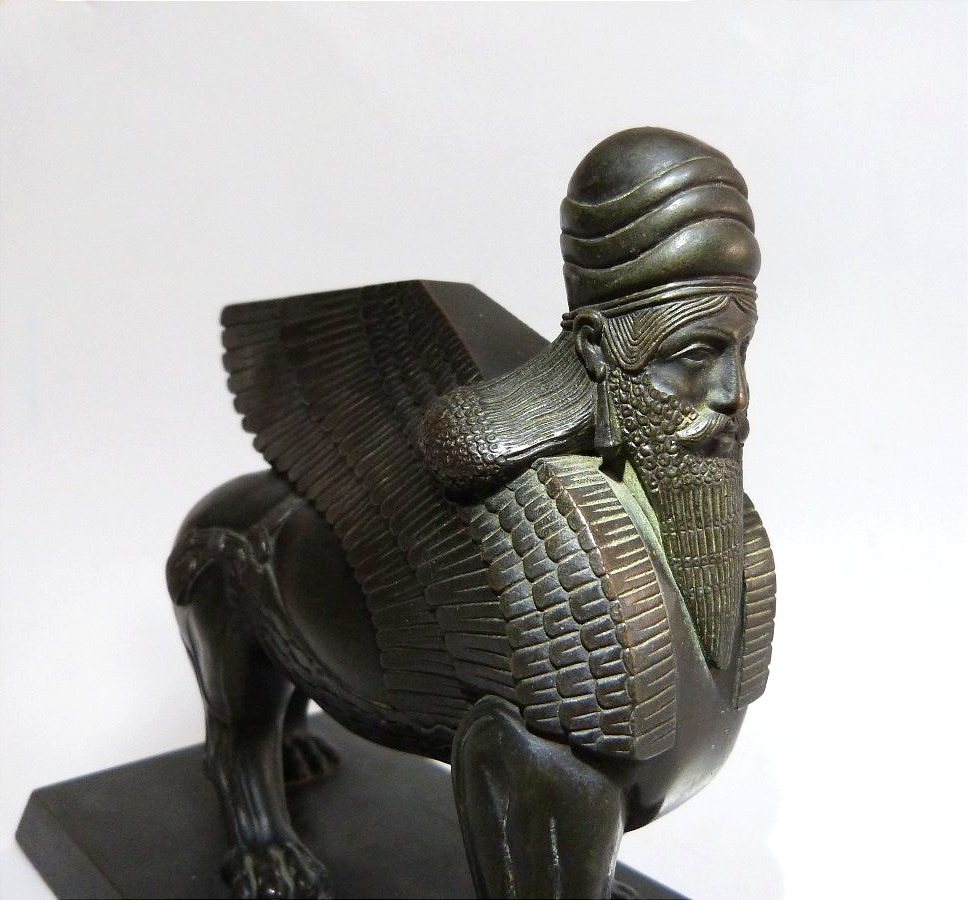 Lion gardien Assyrien sculpture en bronze d'après l'antique -photo-3