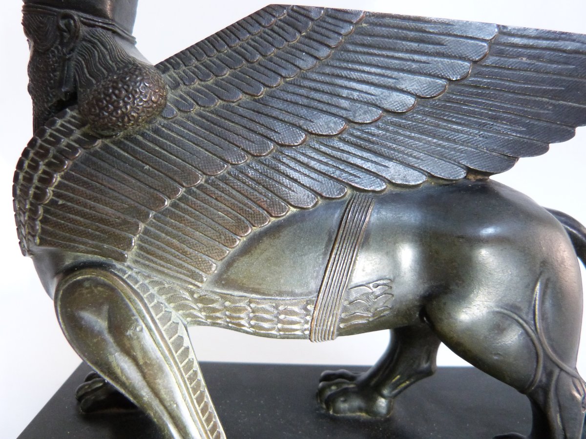 Lion gardien Assyrien sculpture en bronze d'après l'antique -photo-5