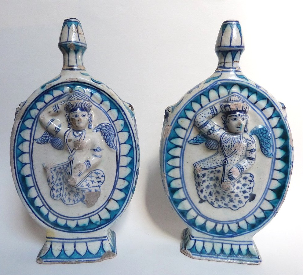 Pair Of Gourd-shaped Ceramic Vases From Jaipur, India, 19th Century -photo-3