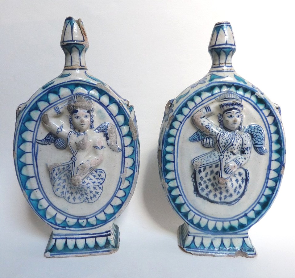 Pair Of Gourd-shaped Ceramic Vases From Jaipur, India, 19th Century 