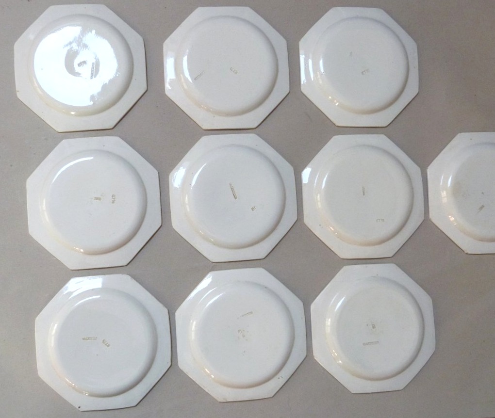 10 Fine Earthenware Plates By Valentine, Creil-style Model With Octagonal Pearls, 1830-photo-3