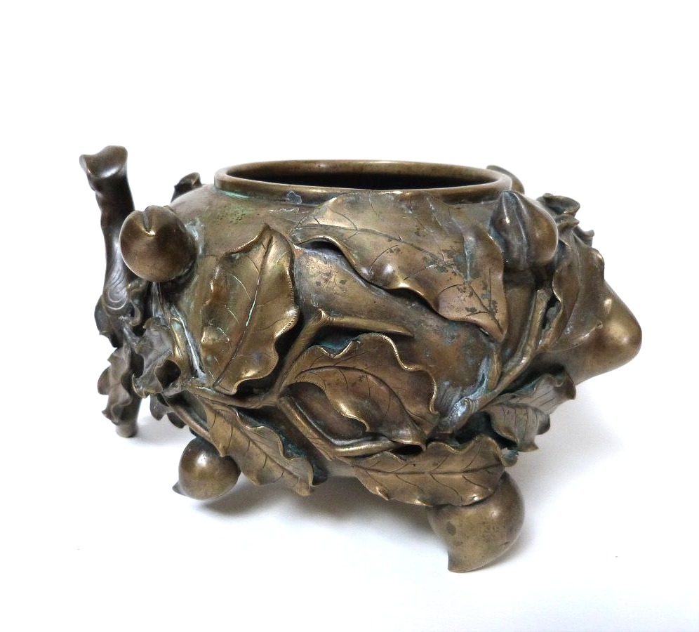 Large Peach-colored Bronze Incense Burner Symbolizing Longevity, China, Late 19th Century