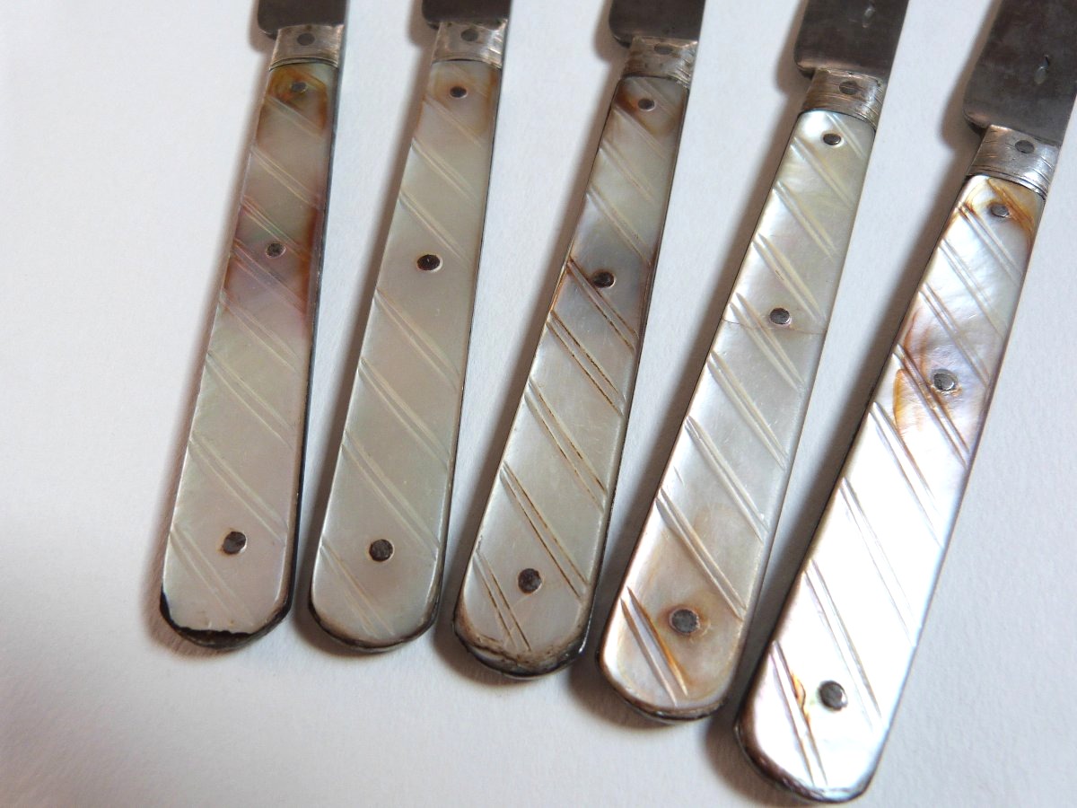 5 Mother-of-pearl, Silver, And Steel Knives From The 18th Century, Louis XVI Period-photo-2