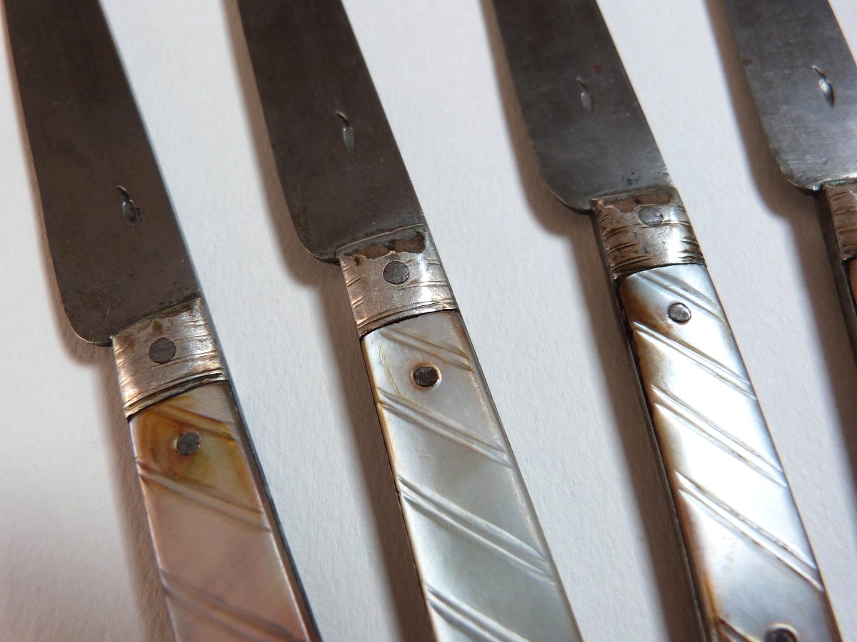 5 Mother-of-pearl, Silver, And Steel Knives From The 18th Century, Louis XVI Period-photo-3
