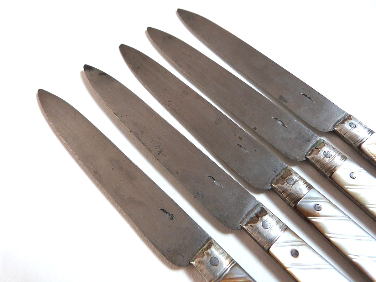 5 Mother-of-pearl, Silver, And Steel Knives From The 18th Century, Louis XVI Period-photo-2
