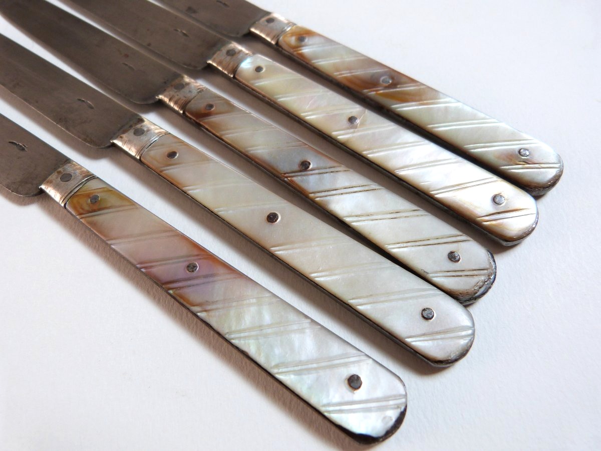 5 Mother-of-pearl, Silver, And Steel Knives From The 18th Century, Louis XVI Period-photo-3
