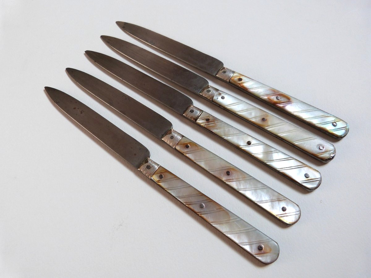 5 Mother-of-pearl, Silver, And Steel Knives From The 18th Century, Louis XVI Period-photo-4
