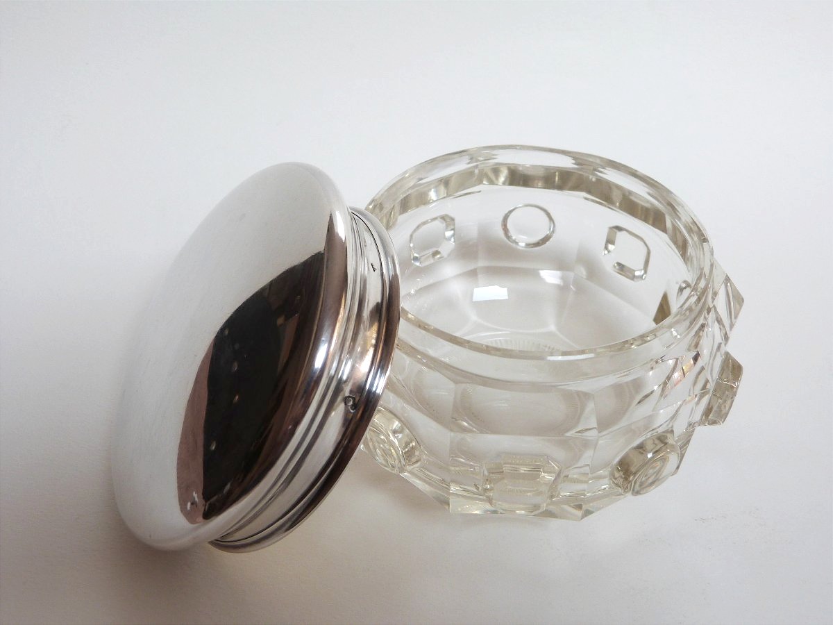 Solid Silver And Cut Crystal Lidded Pot, Early 20th Century -photo-3