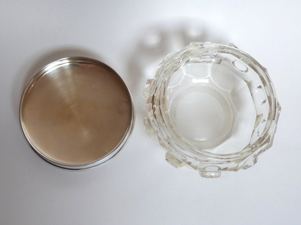 Solid Silver And Cut Crystal Lidded Pot, Early 20th Century -photo-2