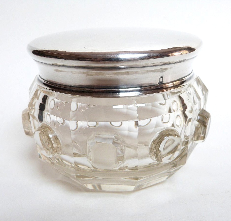 Solid Silver And Cut Crystal Lidded Pot, Early 20th Century 