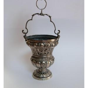 Holy Water Bucket "secchiello Per Acquasanta" Sterling Silver Nales 18th Century