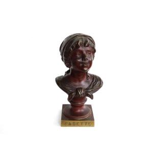 Bronze Sculpture After A Moreau Bust Of Young Girl "fadette" Character Georges Sand