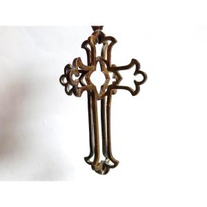 Rare Croix De Lustre d'église Ornement Bronze Doré Fin XVIIIeme