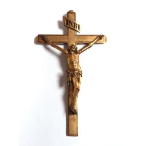Christ Crucifix En Bois Doré Sculpté France Ou Italie Fin Du XVIIIeme Siècle 