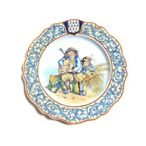 Earthenware Plate From Quimper Porquier Beautiful 19th Century Ménétriers Decor