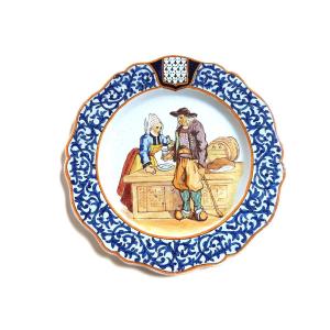Quimper Porquier Earthenware Plate Beautiful 19th Century Pleyben Decor