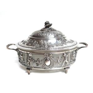 Sucrier En Argent Massif Minerve Léon Lapar Orfèvre  Décor Louis XVI Angelots Guirlande